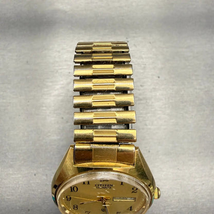 Citizen CQ Watch Men 35mm Gold Dial Gold Tone Daydate Round 6100-S09869 New Batt4