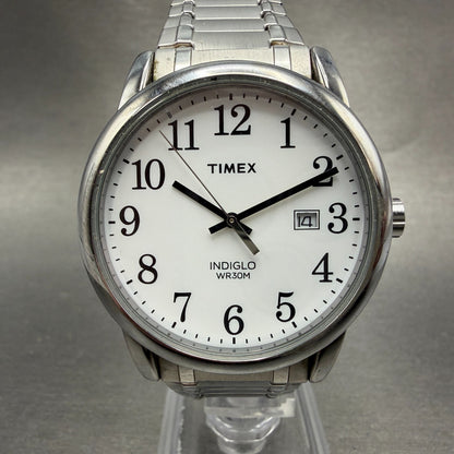 Timex Easy Reader Watch Men 38mm White Dial Silver Tone Date T2H451 New Battery0
