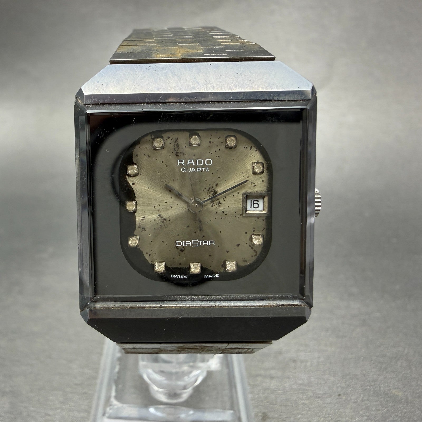 Rado Diastar Watch Men 30mm Silver Dial Tungsten Case Date Rectangle New Battery0