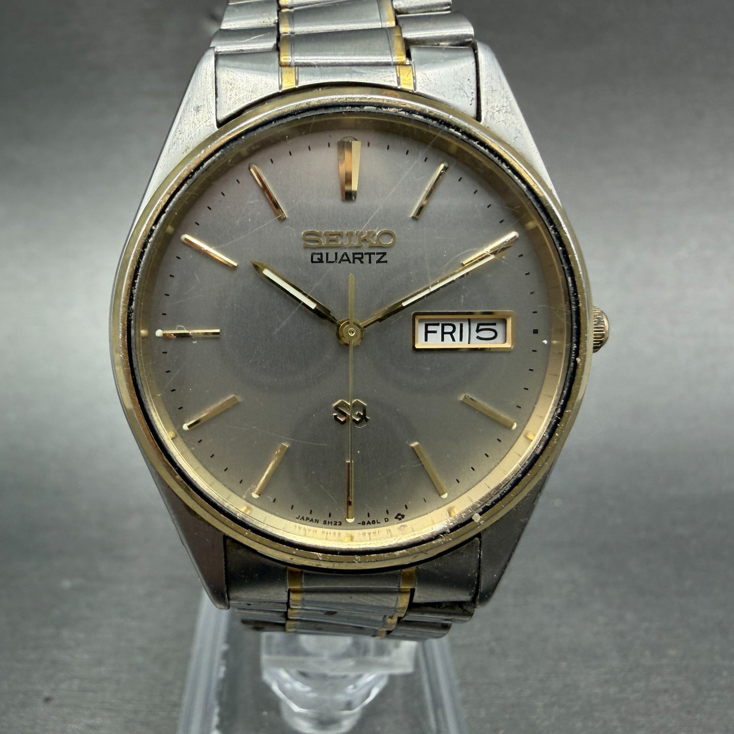 Seiko SQ Watch Men 34mm Silver Dial Two Tone Daydate 5H23-8a09 New Battery KJH70