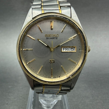 Seiko SQ Watch Men 34mm Silver Dial Two Tone Daydate 5H23-8a09 New Battery KJH70