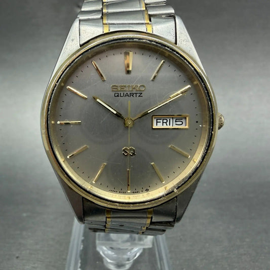Seiko SQ Watch Men 34mm Silver Dial Two Tone Daydate 5H23-8a09 New Battery KJH70