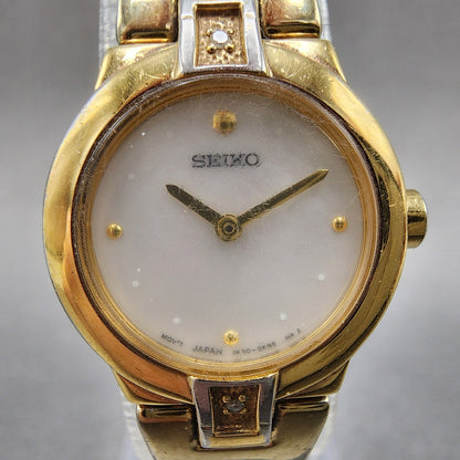 Seiko Watch Women 20mm MOP Dial Gold Tone Round 1n000gn0 New Battery1