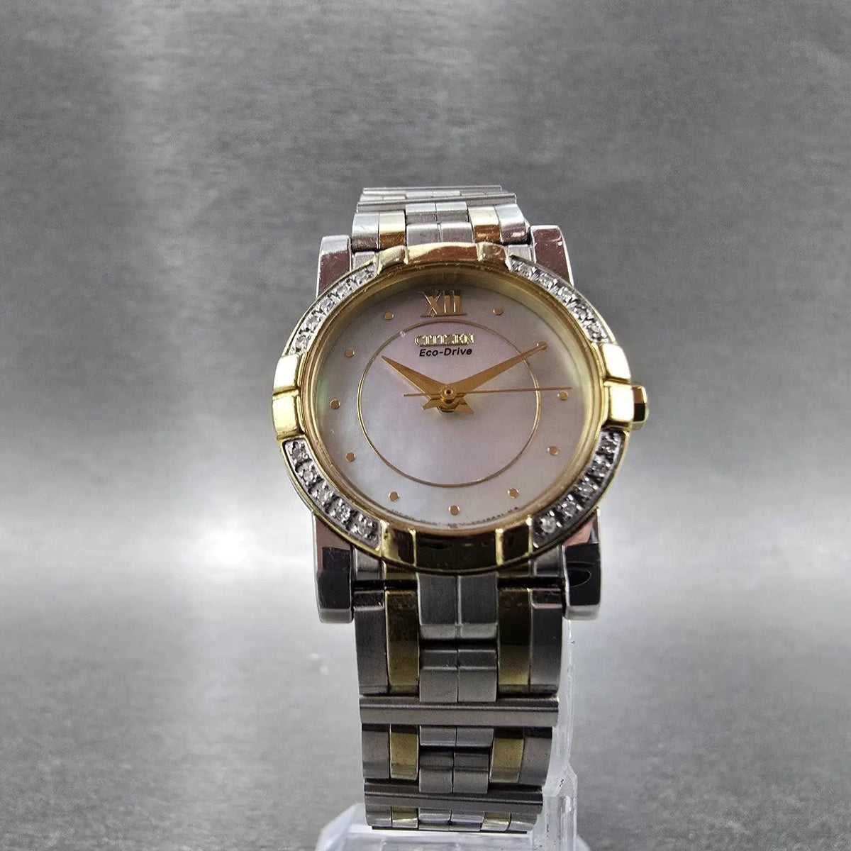 Citizen Eco-Drive Elektra Watch Women 24mm MOP Dial Two Tone Diamonds Round Runs5