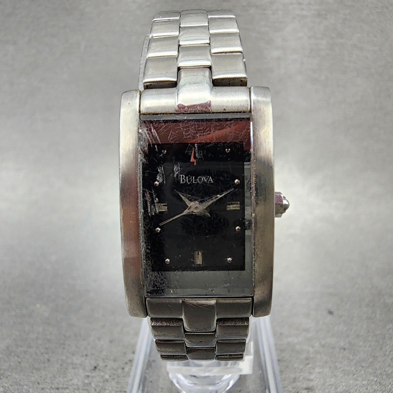 Bulova Tank Watch Women 18mm Black Dial Silver Tone Rectangle 96L37 New Battery1