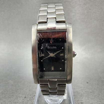 Bulova Tank Watch Women 18mm Black Dial Silver Tone Rectangle 96L37 New Battery1