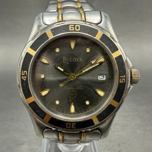 Bulova Marine Star Watch Men 37mm Black Dial Two Tone Date 98G05 New Battery0
