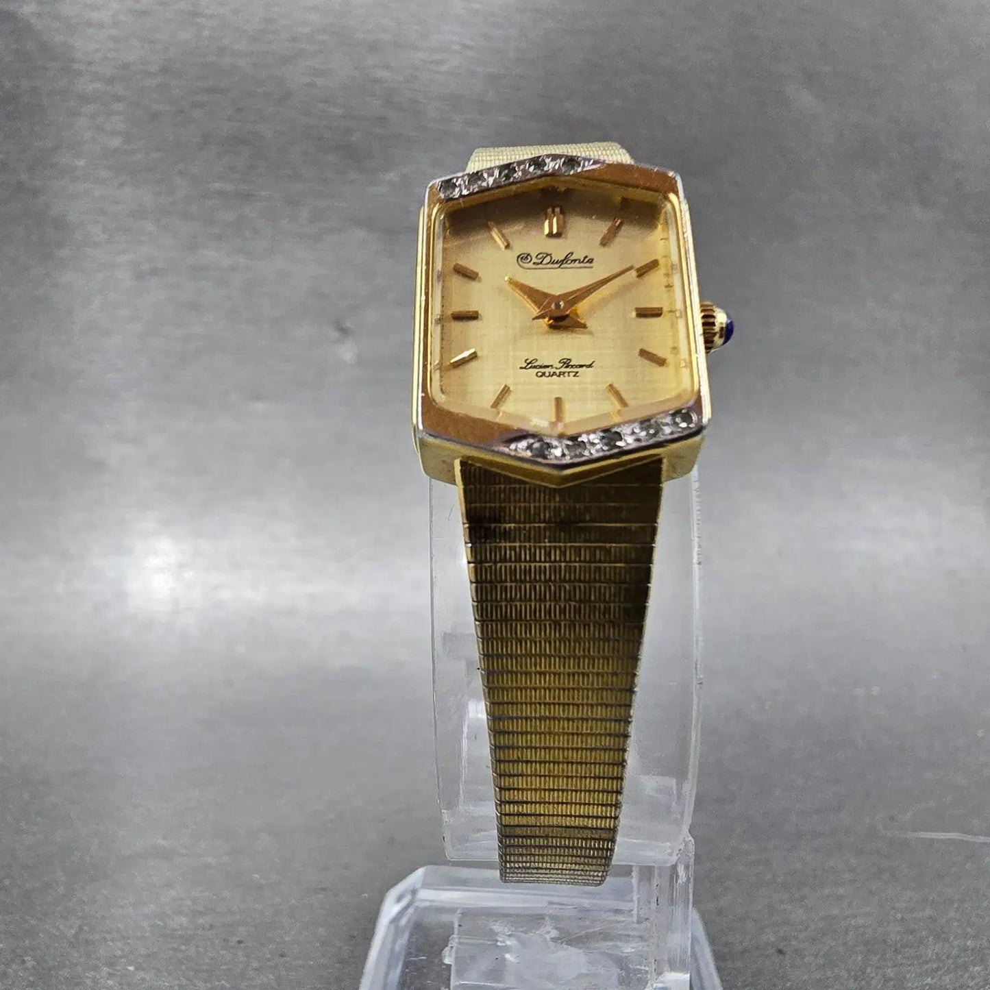 Lucien Piccard Dufonte Tank Watch Women 16mm Gold Dial Gold Tone Hexagon NewBatt5