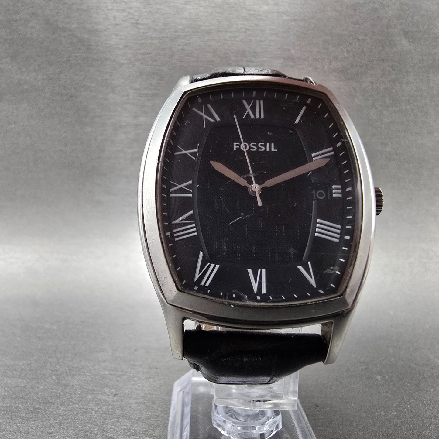 Fossil Tank Watch Men 38mm Black Dial Silver Tone Date FS4742 New Battery5