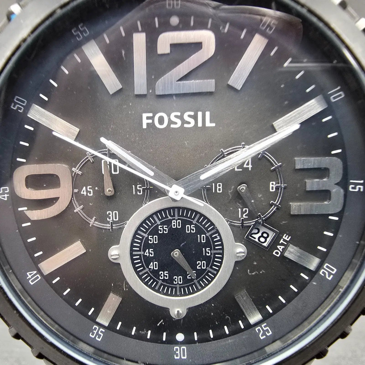 Fossil Chronograph Watch Men 50mm Black Dial Black Tone READ!!!!! JR-1252 NewBat1