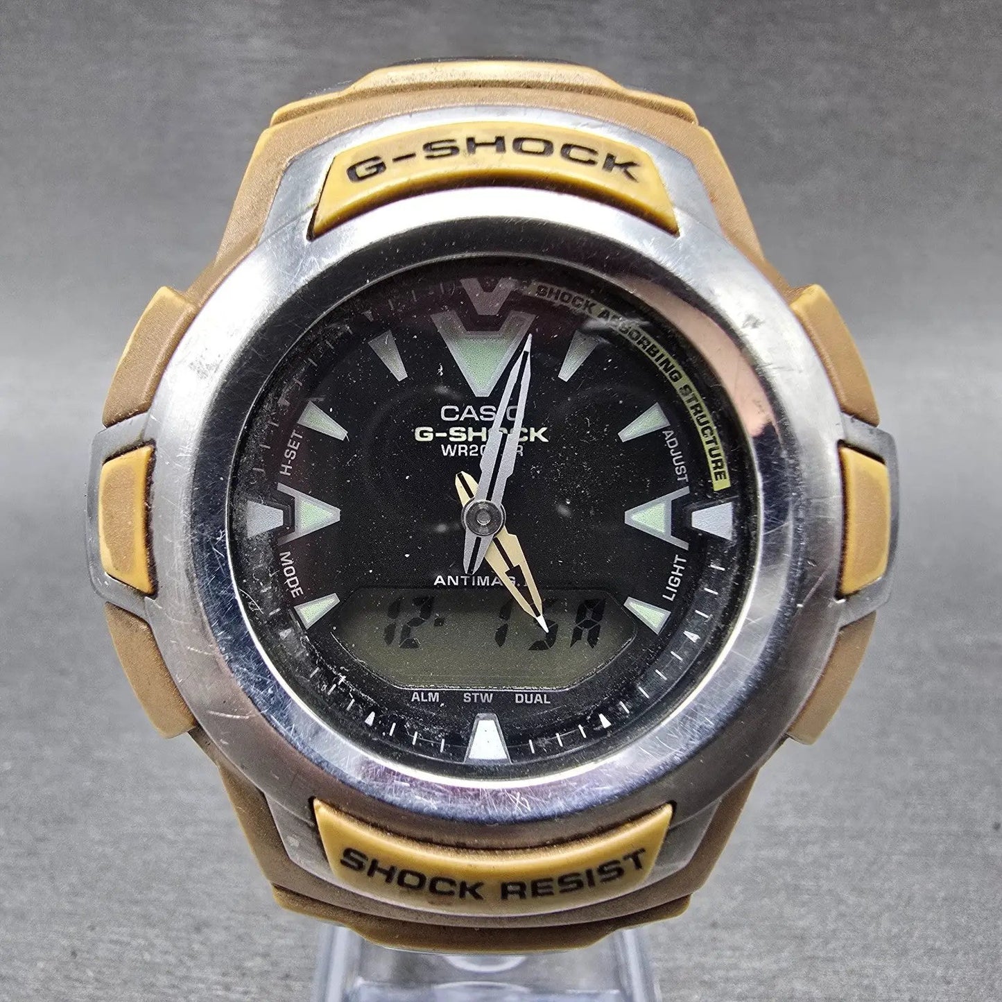 Casio G-Shock G-200 Watch Men 47mm Brown Silver Alarm Chronograph New battery0