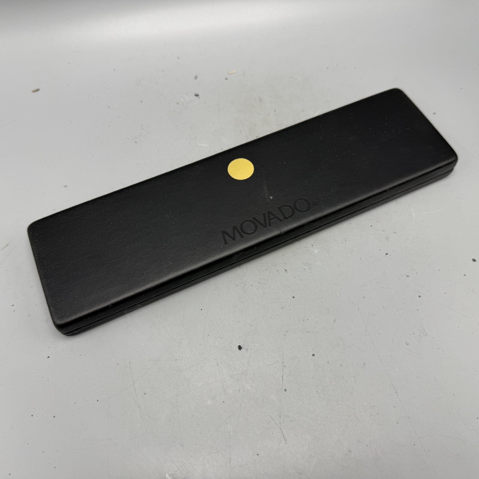 Movado Presentation Watch Box Case Black Faux Leather Gold Rectangle 1990s 80s0