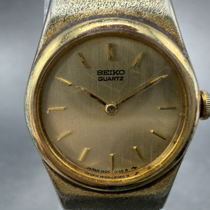 Seiko Watch Women 20mm Gold Dial Gold Tone Round 1400-0039 New Battery Vintage H1
