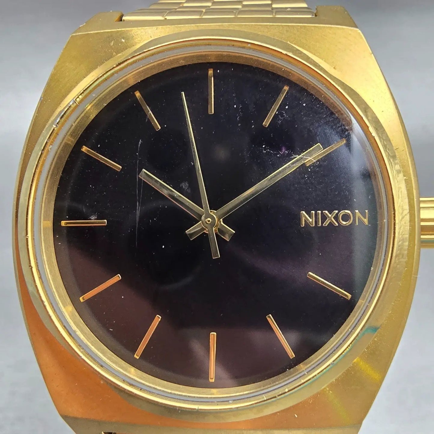 Nixon Time Teller Watch Men 37mm Black Dial Gold Tone Round New Battery1