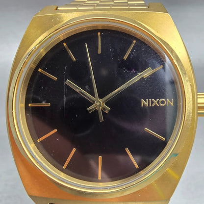 Nixon Time Teller Watch Men 37mm Black Dial Gold Tone Round New Battery1