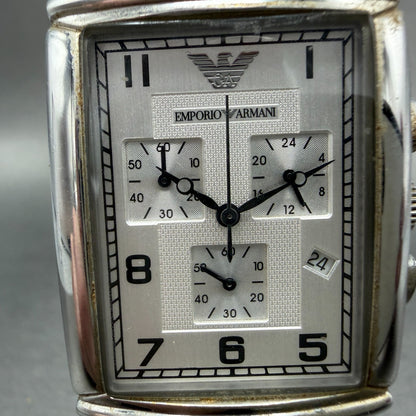 Emporio Armani Chronograph Watch Men 30mm Silver Dial Steel Date AR-0294 NewBatt1