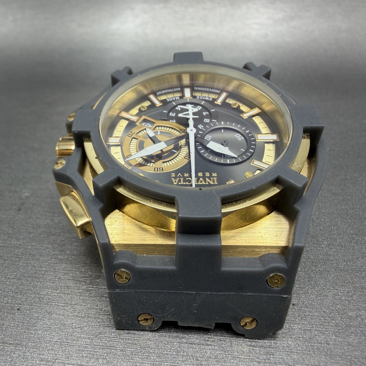 Invicta Reserve Akula II Chronograph Watch Men 51mm Gray Dial Gold Date 06374