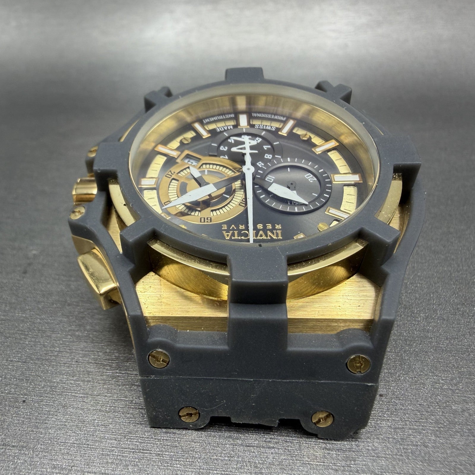 Invicta Reserve Akula II Chronograph Watch Men 51mm Gray Dial Gold Date 06374