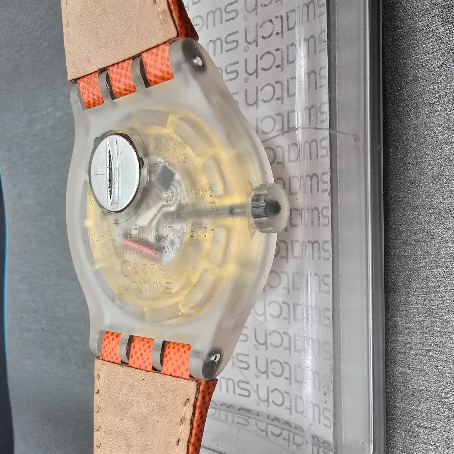 Swatch Squeezed Pumpkin Watch Men 44mm Orange Dial Clear Case SUDK102 New Batt10