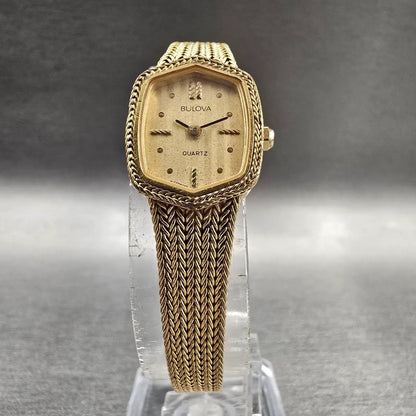Bulova Watch Women 17mm Gold Dial Gold Tone Hexagon 92K40 New Battery5
