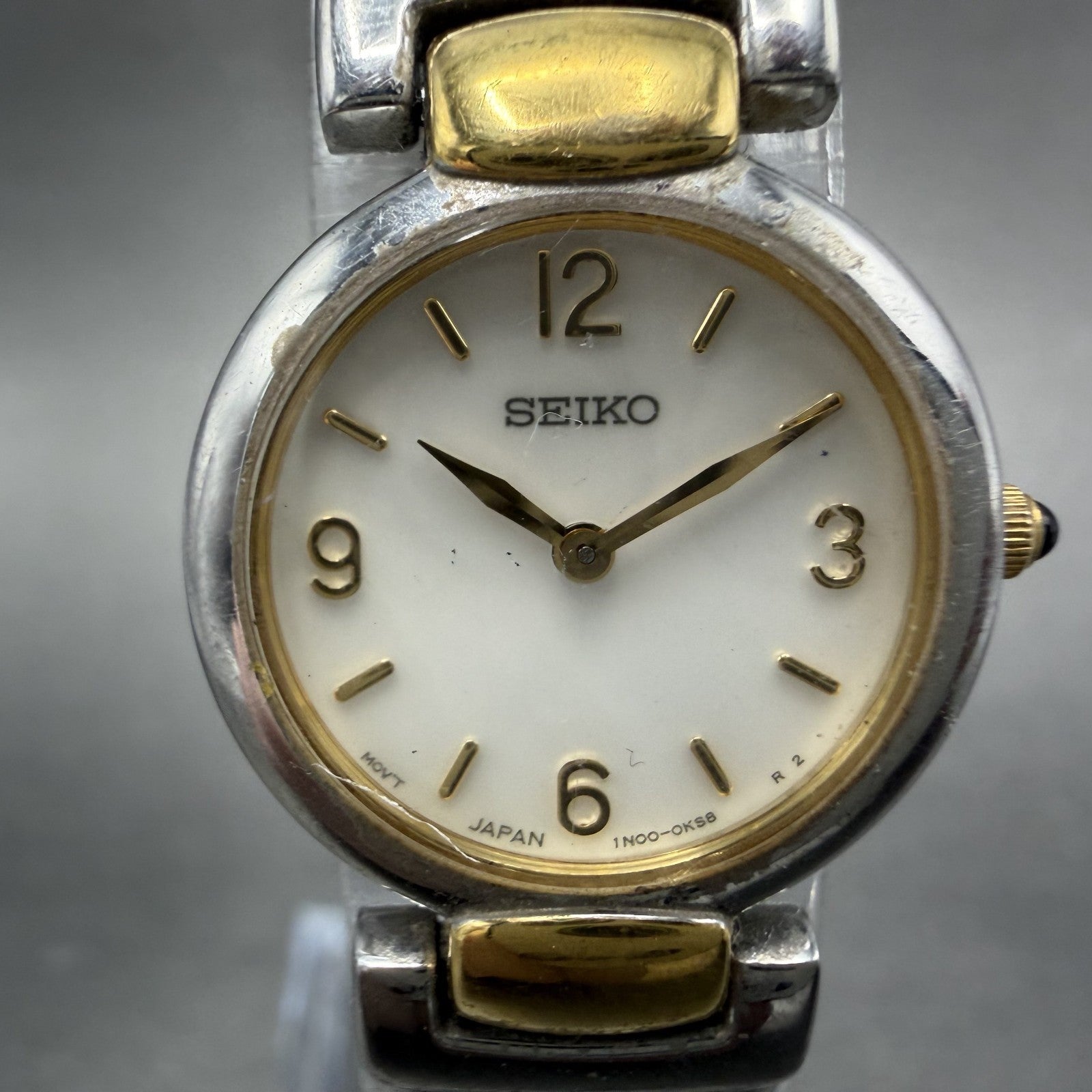 Seiko Watch Women 20mm MOP Dial Two Tone Round Bracelet 1N00-0GR0 New Battery1