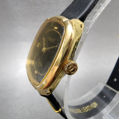 Tissot Boutique Watch Women 24mm Black Dial Gold Tone Manual Wind Runs VTG2