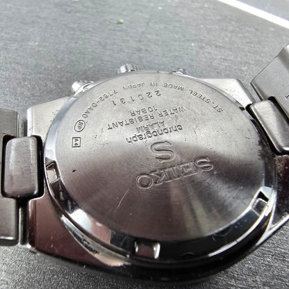 Seiko Chronograph Watch Men 36mm Black Dial Silver Tone Date 7T62-0AA0 PARTS VTG9