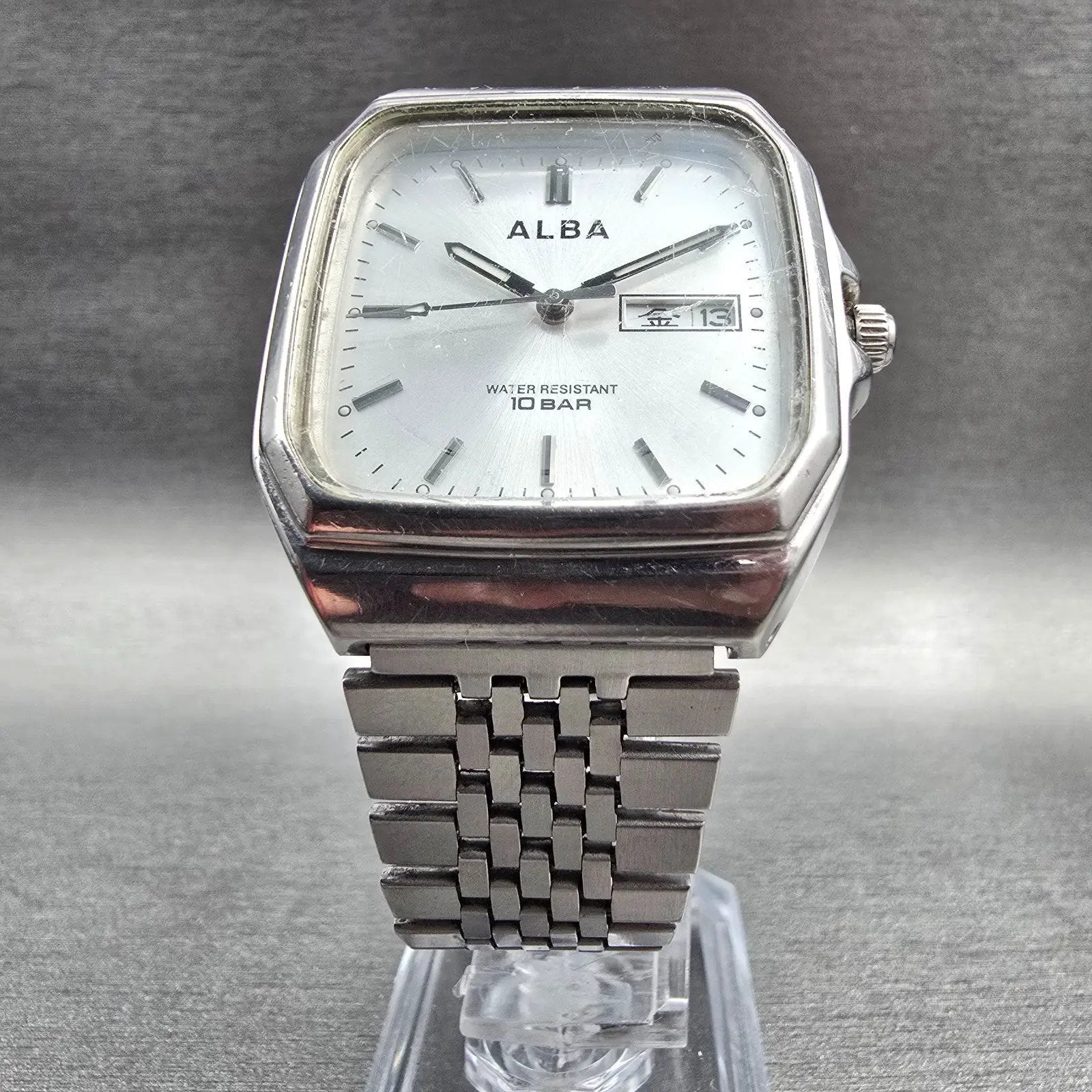 Seiko Alba Watch Men 32mm Silver Dial Silver Tone Daydate 7N33-K003 New Battery5