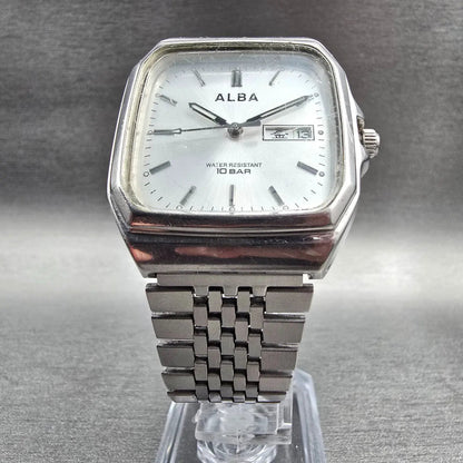 Seiko Alba Watch Men 32mm Silver Dial Silver Tone Daydate 7N33-K003 New Battery5