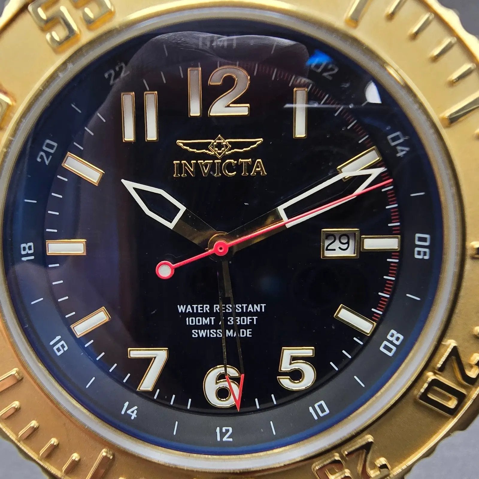 Invicta Specialty GMT Watch Men 50mm Black Dial Gold Tone Date F0058 New Batt JK1