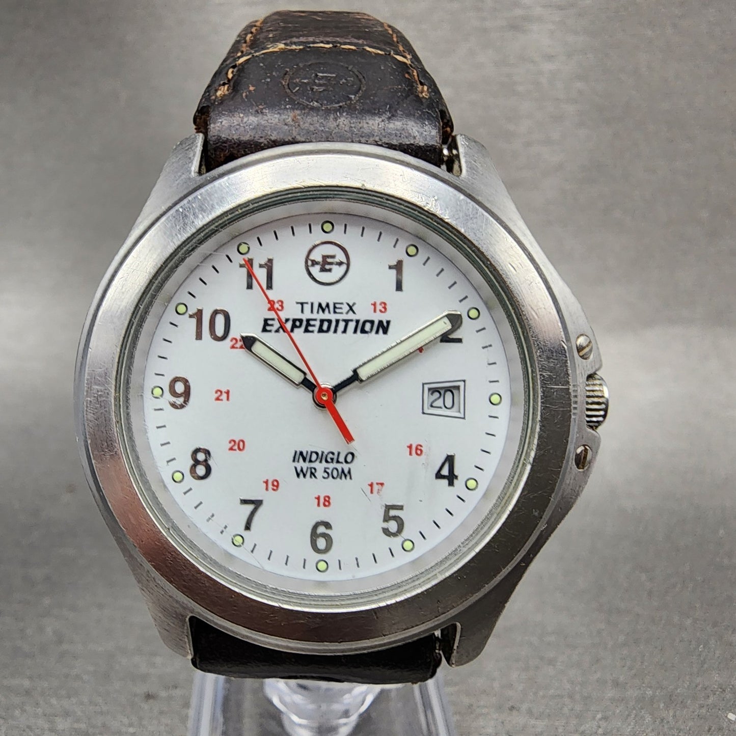 Timex Expedition Watch Men 39mm White Dial Silver Tone READ!!! Round New Battery0