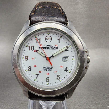 Timex Expedition Watch Men 39mm White Dial Silver Tone READ!!! Round New Battery0