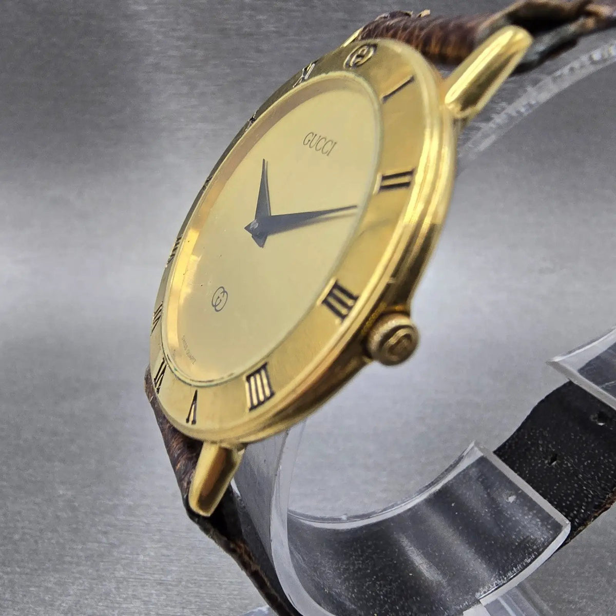 Gucci 3000M Watch Men 33mm Gold Dial Gold Plated Round VTG Swiss PARTS3