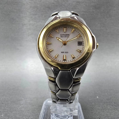 Citizen Eco-Drive Watch Women 27mm Silver Dial Two Tone Date E010-K001200 Runs S5