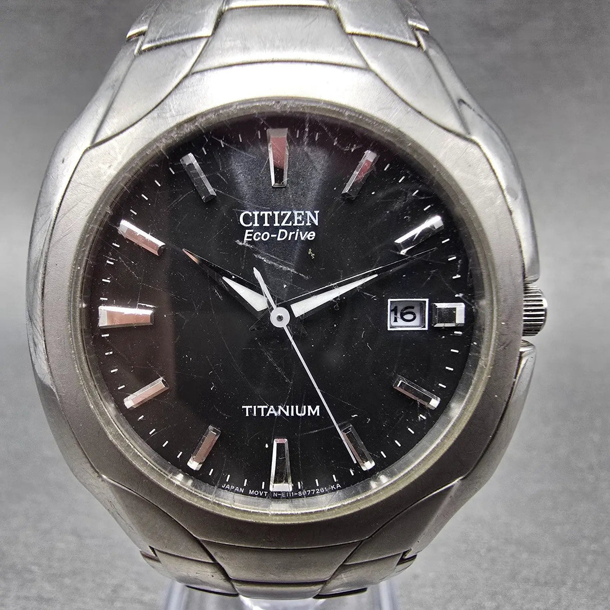 Citizen Eco-Drive Watch Men 38mm Black Dial Titanium Date E111-S049610 Runs JP0