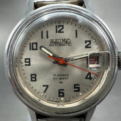 Seiko Automatic Watch Women 24mm Silver Dial Silver Tone Date 2205-0599 PARTS2