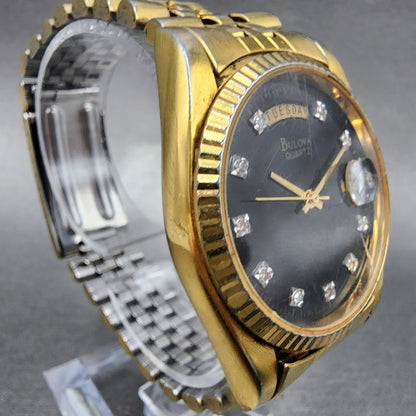 Bulova President Watch Men 36mm Black Dial Gold Tone Daydate 97D39 New Battery3