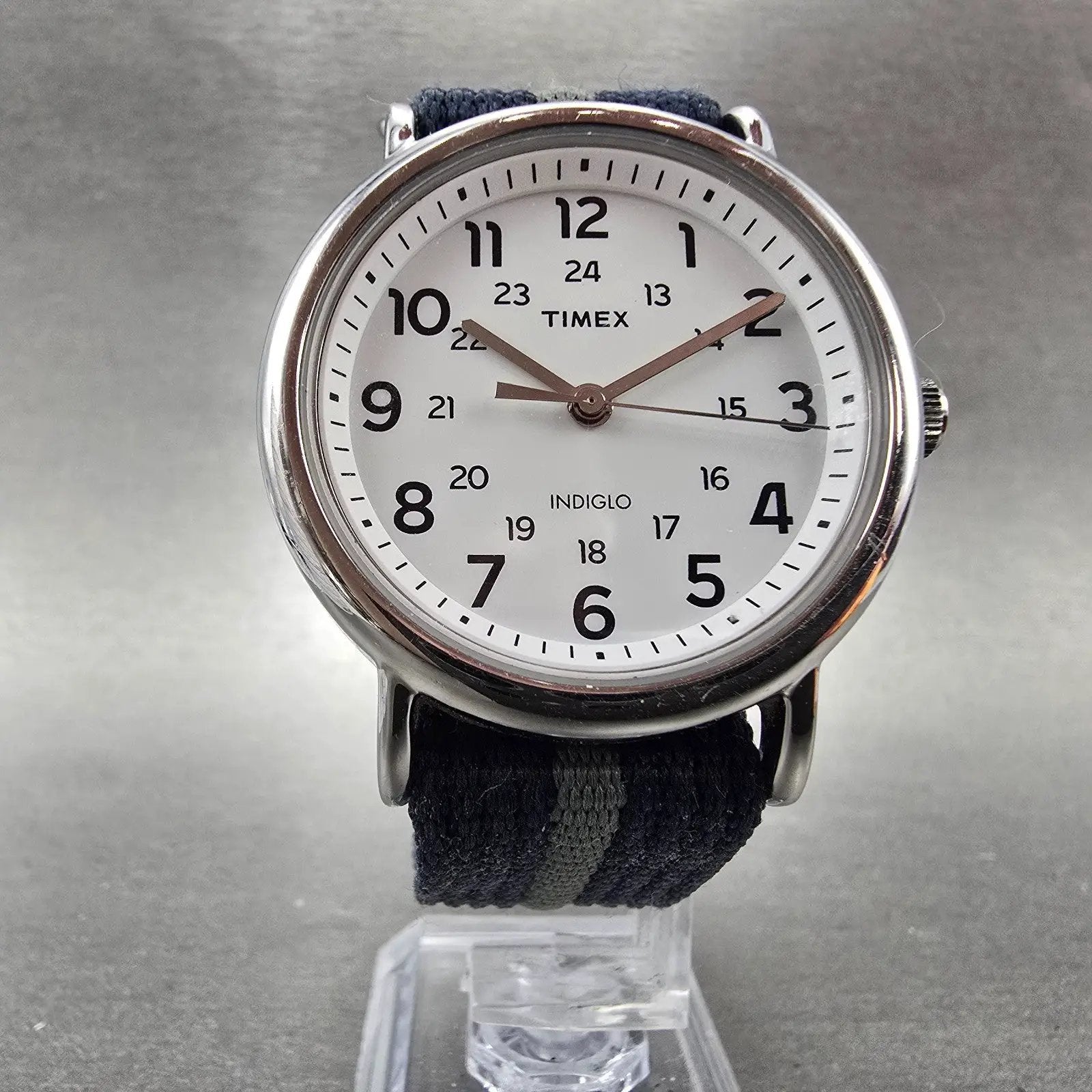 Timex Weekender Watch Men 38mm White Dial Silver Tone Indiglo Round New Battery5