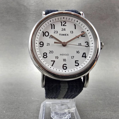 Timex Weekender Watch Men 38mm White Dial Silver Tone Indiglo Round New Battery5