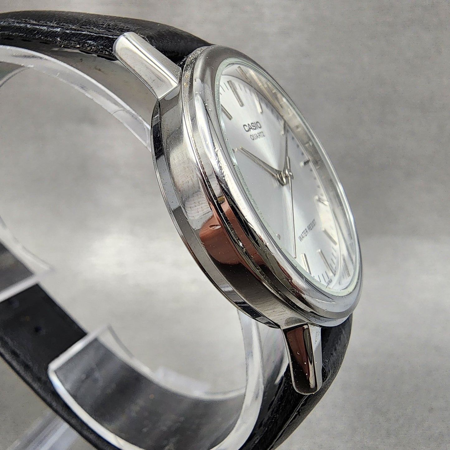 Casio Watch Men 33mm Silver Dial Silver Tone Round Leather MTP1403 New Battery4