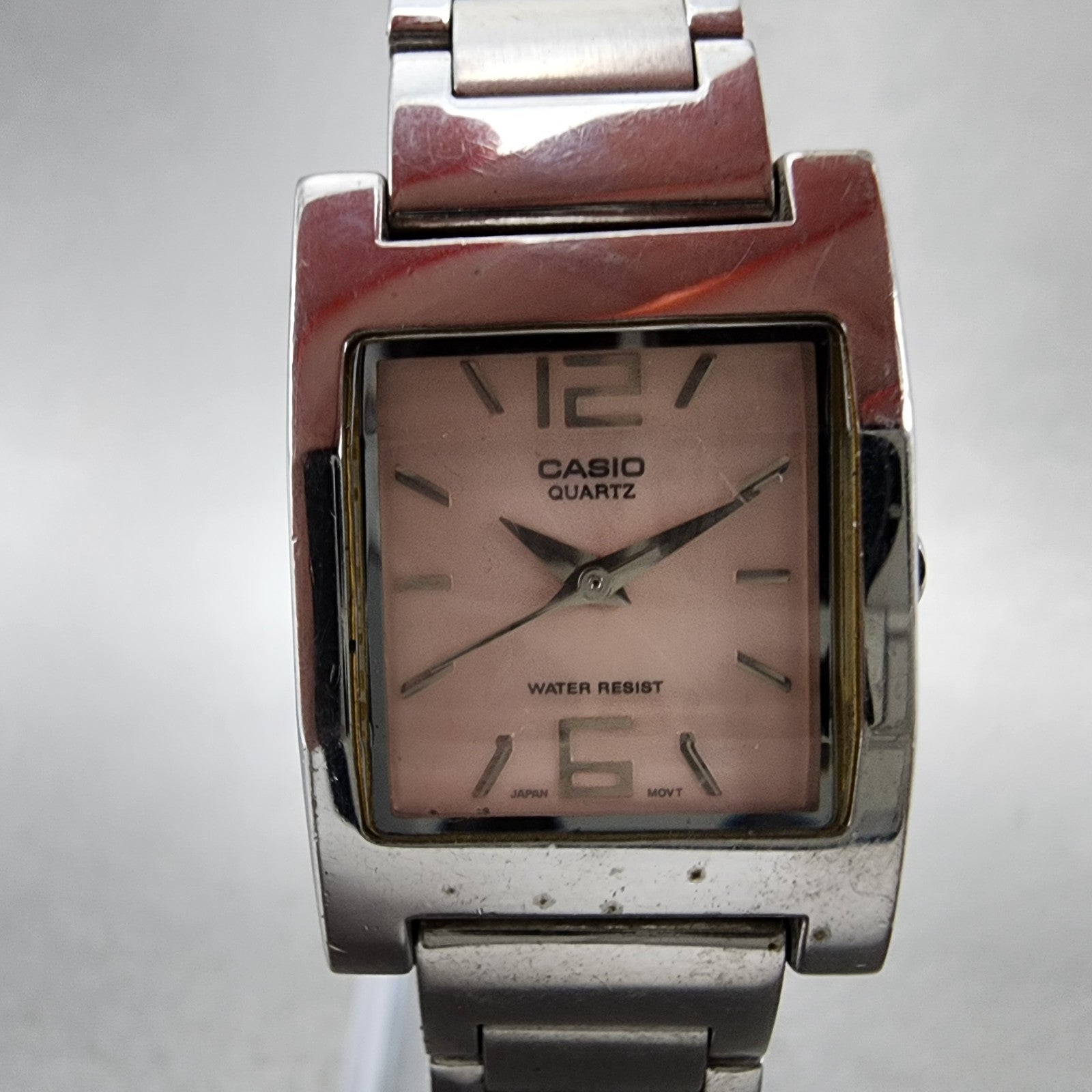 Casio Tank Watch Women 21mm Pink Dial Silver Tone Rectangle LTP1283 New Battery1