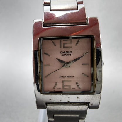 Casio Tank Watch Women 21mm Pink Dial Silver Tone Rectangle LTP1283 New Battery1