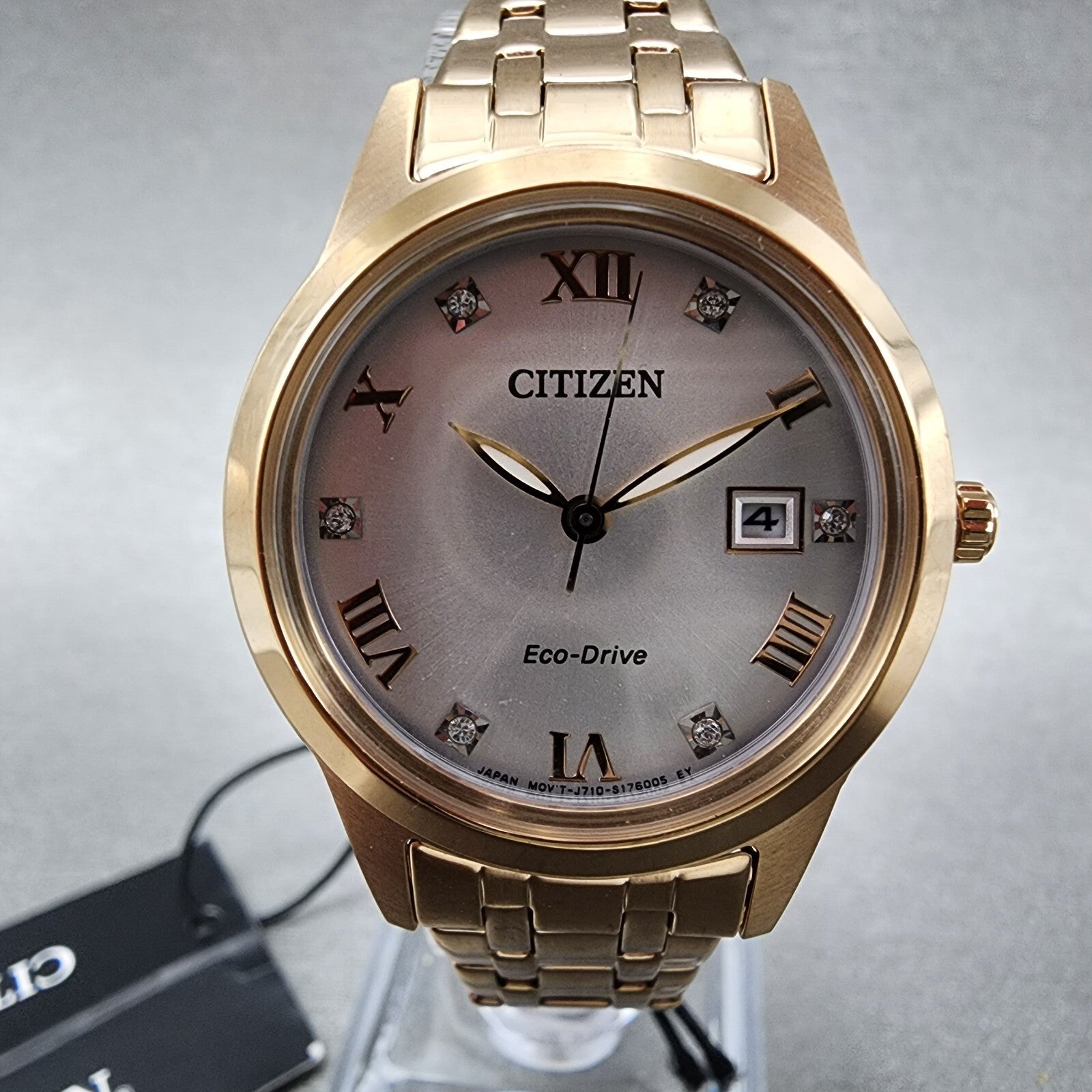 Citizen EcoDrive Watch Women 29mm Silver Dial Rose Gold Tone Date FE124359A1