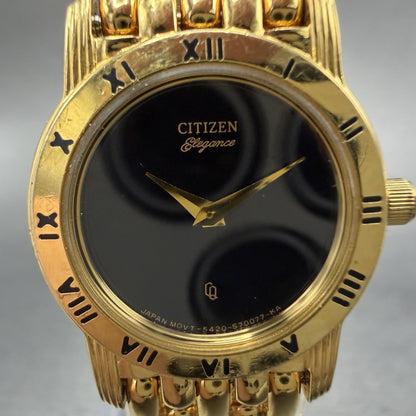 Citizen Elegance Watch Women 22mm Black Dial Gold Tone Round 5420-S26003 Newbat1