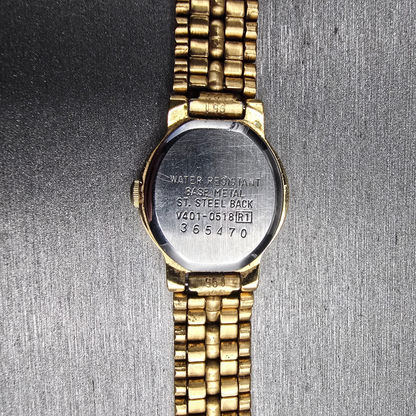 Seiko Watch Women Ivory Dial Gold Round V401-0518 New Battery Vintage JP10