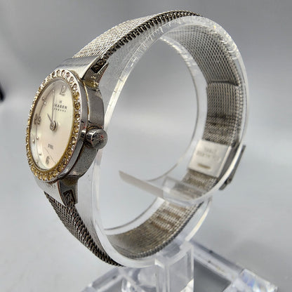 Skagen Steel Watch Women Silver Tone MOP Dial 19mm Round 590SSSMPCR New Battery