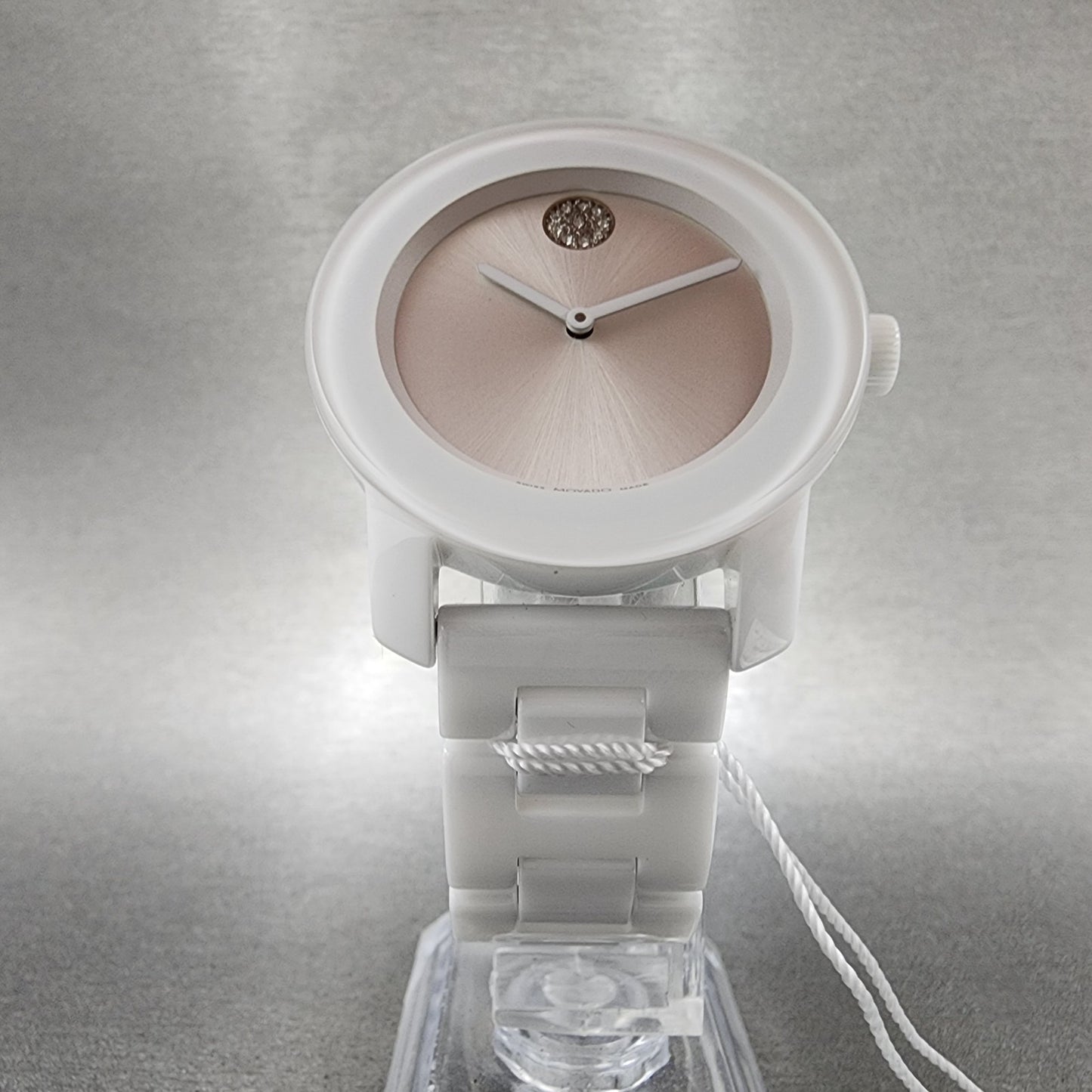 Movado Bold Watch Women 36mm White Dial White Ceramic Crystal Accent New Battery5