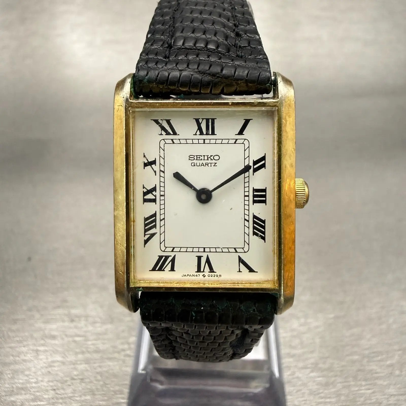 Seiko Watch Women 21mm White Dial Gold Tone Rectangle 4700-5099 New Battery VTG0