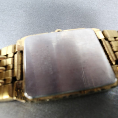 Seiko Tank Watch Men 27mm Champagne Dial Gold Tone Date 7n295b29 New Battery10