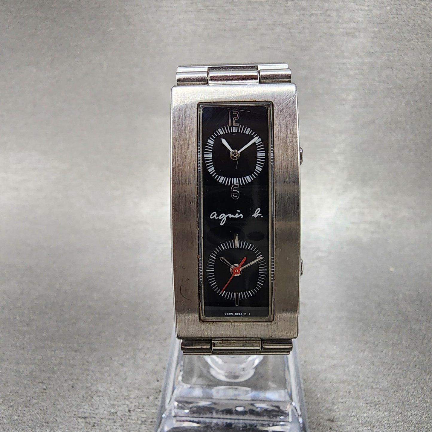 Anges B Dual Time Watch Women 19mm Black Dial Steel Rectangle New Battery0